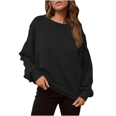 Summer Savings AKAFMK Oversized Womens Crewneck Sweatshirts,Pullover Sweatshirts for Women,Women's Fashion Casual Long Sleeve Sweatshirt Loose Fitting Pullover Tops Black M