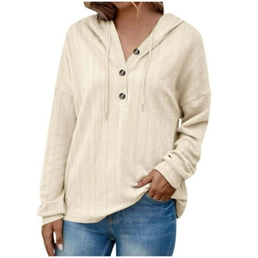 Summer Savings AKAFMK Oversized Womens Hoodie Sweatshirts,Pullover Sweatshirt for Women,Women's Loose Casual Solid Color Hooded Long Sleeved Sweater for Women Beige 2XL