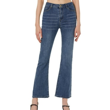 Summer Savings AKAFMK Plus Size Womens Jeans,Flare Jeans for Women,Women's Slim Fitting High Waisted and Buttocks Up Denim Flared Pants Blue L