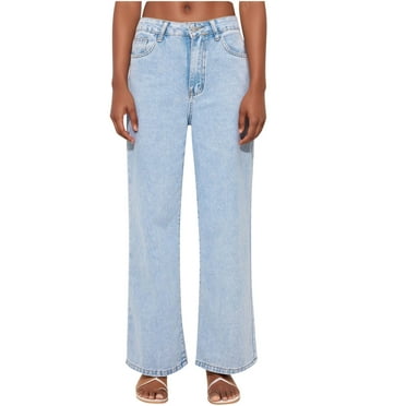 Summer Savings AKAFMK Plus Size Womens Jeans,Straight Jeans for Women,Women's Ice Silk Thin Solid Color with Drawstring Pocket Straight Leg Work Pants Light Blue S
