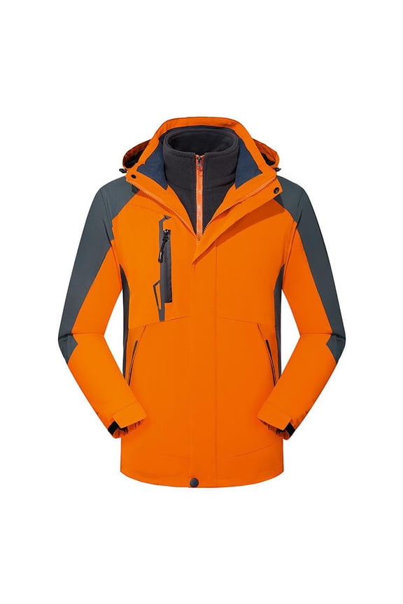 Men and Women Couple Style Sprinting Suit Three in One Or Two Outdoor Ski Riding Suit Hooded Warm Coat, Orange L