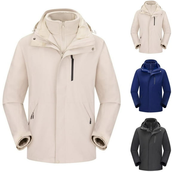 Bxsruta Unisex Long-sleeved Hooded Windproof Thickened Outdoor Sports with Pockets Zipper Warm Jacket, Brown XL