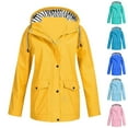 thumbnail image 1 of Bxsruta Women Solid Rain Jacket Outdoor Hooded Raincoat Windproof Top, Yellow 3XL, 1 of 5