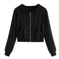 thumbnail image 1 of Loopsun Jackets for Women, Women's Zip Up Hoodies Sweatshirts Clothes Fall Casual Drawstring Jackets with Pockets Overcoat Black, 1 of 4