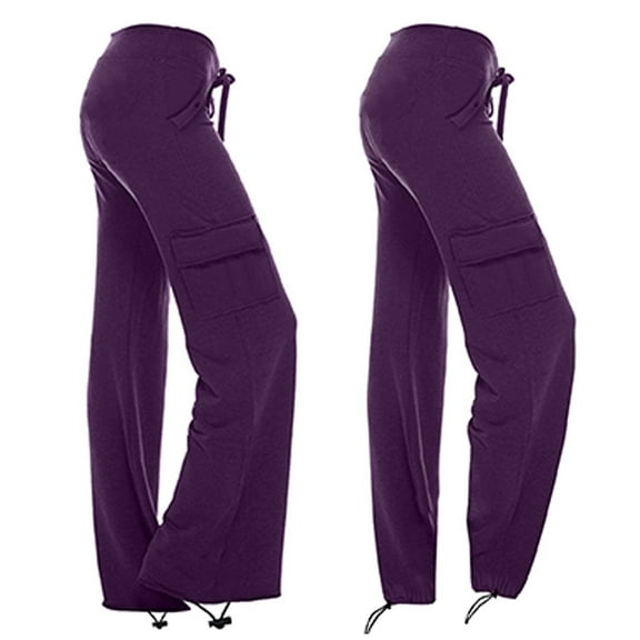 Loopsun Womens Pants, Cargo Pants for Women, Women Workout Out Leggings Stretch Waist Yoga Gym Loose Pants Trousers with Pockets Purple
