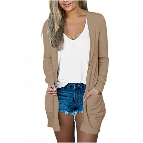 TAGOLD Women Cardigan, Women's Solid Color Long Sleeve Casual Tops Blouse With Pocket Cardigan