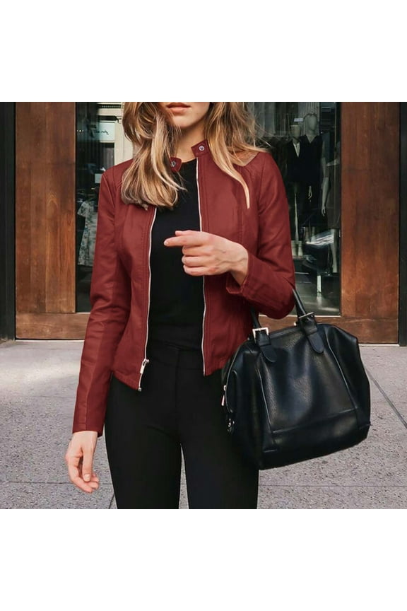 Women Long Sleeve Open Front Short Cardigan Short Suit Jacket Coat Top Womens Fall Fashion Cardigan, Wine, S