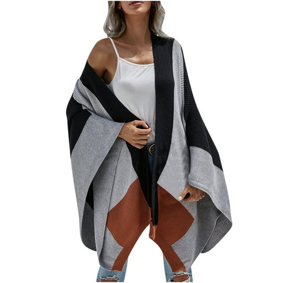 Fall Winter Savings Clearance 2024! TAGOLD Womens Cardigan Coats,Women's Fashion Shawl Color Matching Loose Tops Blouse Knitted Sweater