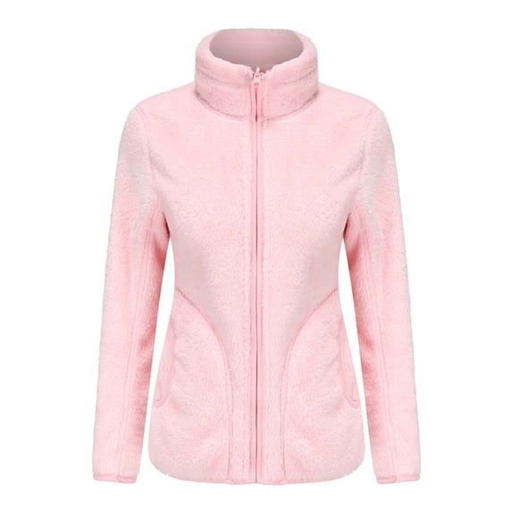 Fall Winter Savings Clearance 2024! TAGOLD Womens Coats Outwear,Women's Autumn And Winter Solid Color Plush Thickened Long Sleeved Cardigan Coat Tops Pink XXL
