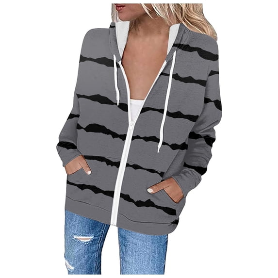 Fall Winter Savings Clearance 2024! TAGOLD Womens Coats,Women Fashion Printed Blouse Long Sleeve Tops Sweatshirt Pockets Hoodied