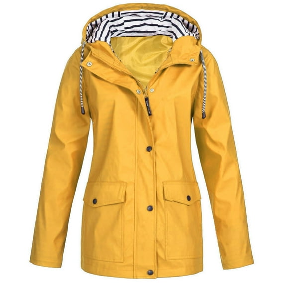 TAGOLD Womens Coats,Women Solid Rain Jacket Outdoor Plus Size Hooded Raincoat Windproof