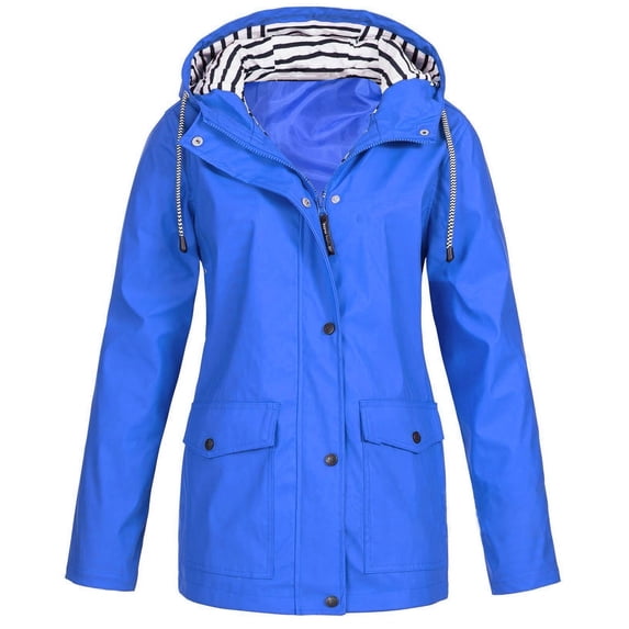 TAGOLD Womens Coats,Women Solid Rain Jacket Outdoor Plus Size Hooded Raincoat Windproof