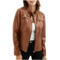 thumbnail image 1 of TAGOLD Womens Coats,Women's Casual Leather Jacket With Standing Collar Slim Fitting Jacket Solid Color For Women, 1 of 5
