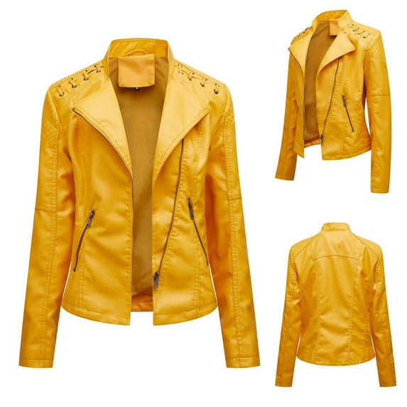 TAGOLD Womens Coats,Women's Fashion Lapel Motor Jacket Coat Zip Biker Short Punk Cropped Tops