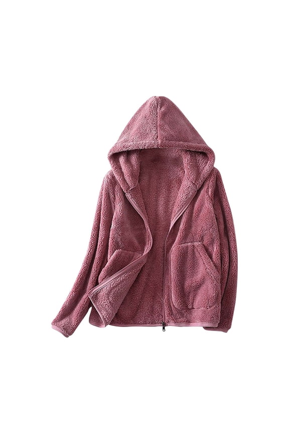 Womens Fall Winter Coat Jacket, Winter Cardigan for Womens, Ladies Fleece Thickened Warm Hooded Reversible Jacket