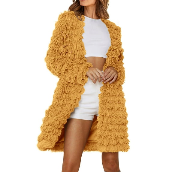 TAGOLD Womens Fall Winter Coat Jacket, Winter Cardigan for Womens, Women Faux Coat Elegant Thick Warm Fashion Outerwear Long Fake Jacket