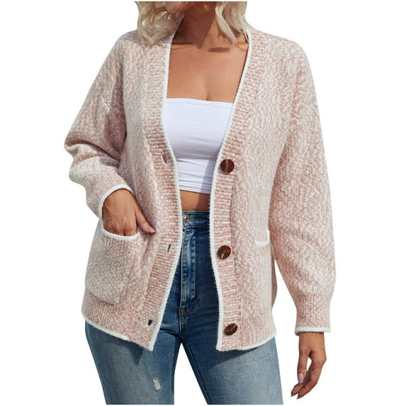 TAGOLD Womens Fall Winter Coat,Women's Fashion Autumn Winter Solid Pocket Button Long Sleeves Cardigan Coat Tops