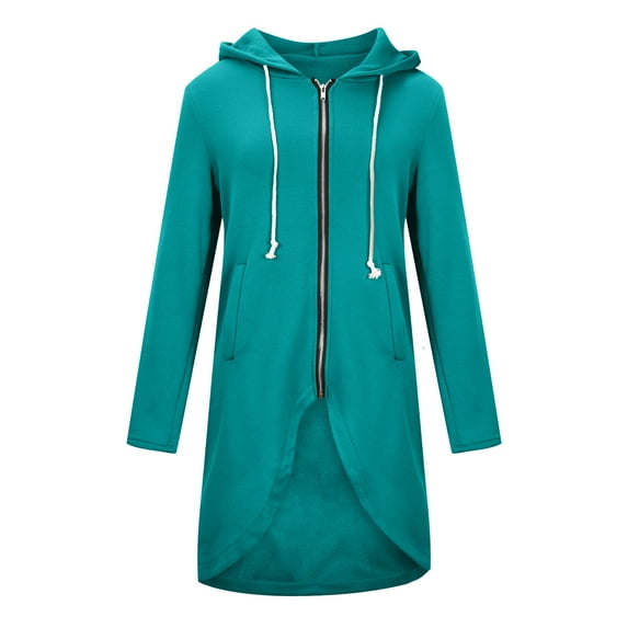 Fall Winter Savings Clearance 2024! TAGOLD Womens Fall Winter Coat,Women's Solid Color Hoodie Zipper Long Sleeve Sweatshirts Irregular Hem Long Coat Tops With Pockets