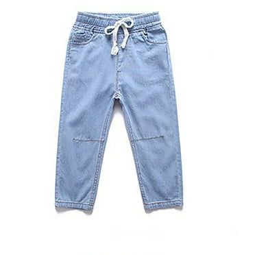 Fall Winter Savings Clearance 2024! abtuhar Boys Jeans,Baby Ripped Jean,Toddler Elastic Distressed Waist Denim Pants Light Blue 3-4 Years