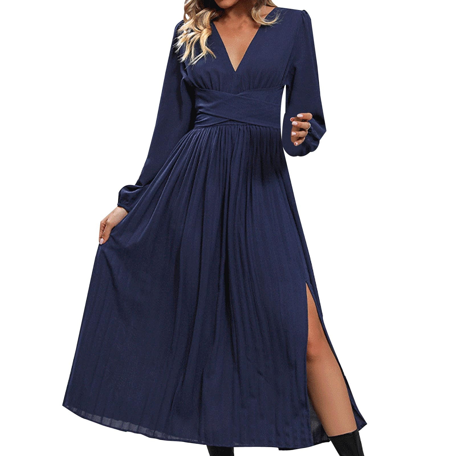 Shop the Miss Divine V-Neck Ocean Maxi Dress Blue