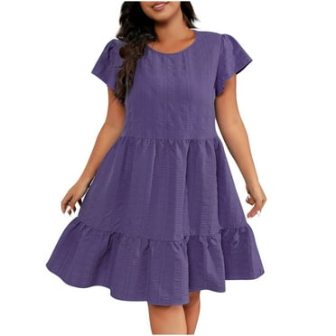 Fall Winter Savings Clearance 2024! abtuhar Women's Casual Dresses,Womens Dresses,Womens V-Neck Drawstring Ruffle Cap Short Sleeve Side Pockets Mini Dress Sundress Purple L