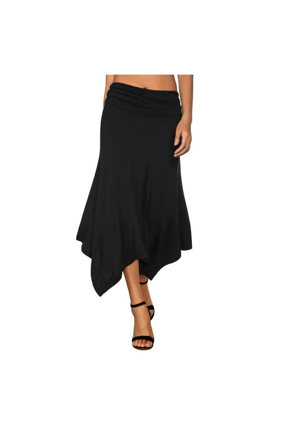 Womens Skirts,Skirts for Women,Women's Flowy Handkerchief Hemline Midi Skirt Black XL
