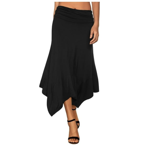 abtuhar Womens Skirts,Skirts for Women,Women's Flowy Handkerchief Hemline Midi Skirt Black XL