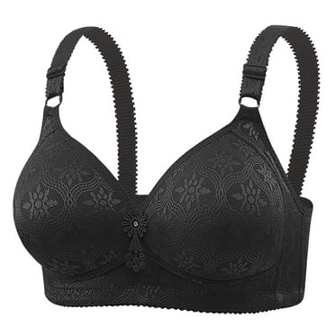 Fall Winter Savings Clearance 2024! itsun Womens Plus Size Bra, Bras for Women, Women's Non Steel Ring Style Printed Gathered Middle Button Breathable Underwear Daily Bra Black XXL
