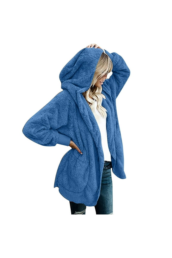 Fleece Jacket Women,Women's Oversized Open Front Hooded Draped Pockets Cardigan Coat