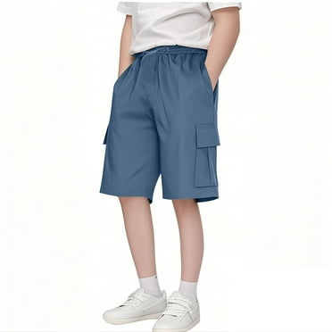 loopsun Boys Summer Shorts Soft Cargo Shorts Pull-On Solid Color Twill Hiking Shorts Casual Beach Shorts Lightweight Stretch Cotton Cargo Shorts with Pockets