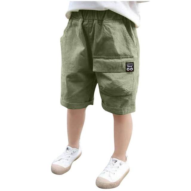 loopsun Boys Summer Shorts Soft Cargo Shorts Pull-On Solid Color Twill Hiking Shorts Casual Beach Shorts Lightweight Stretch Cotton Cargo Shorts with Pockets