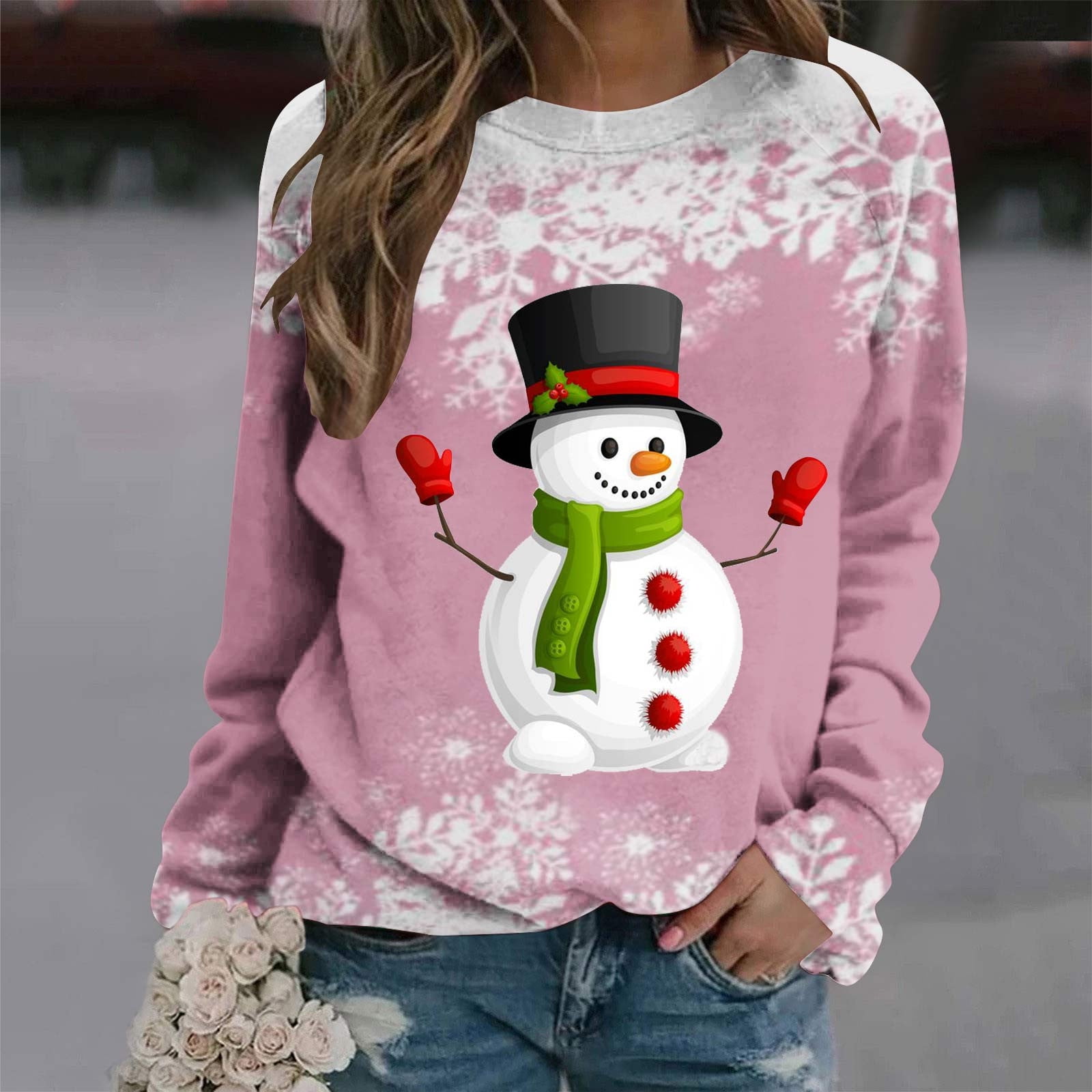 Christmas Clothes New Women's Fashion Christmas Snowman Printed Pullover  Tops Casual Long Sleeve Shirts Comfy Round Neck Blouses Plus Size