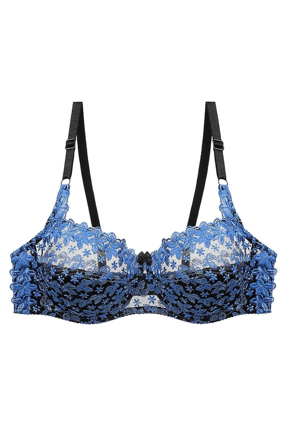 Itsun Bras for Womens,Fashion Plue Size Underwire Lace Embroidery Comfortable Push Up Hollow Out Bra Underwear Blue