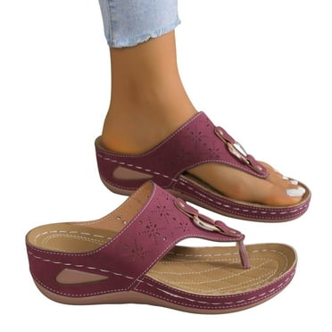 Fall Winter Savings Clearance! Itsun Flip Flops for Women,Womens Sandals Flip Flops for Women with Arch Support Cushion Summer Casual Rhinestone Wedge Sandals Shoes Massage Function Wine US 9