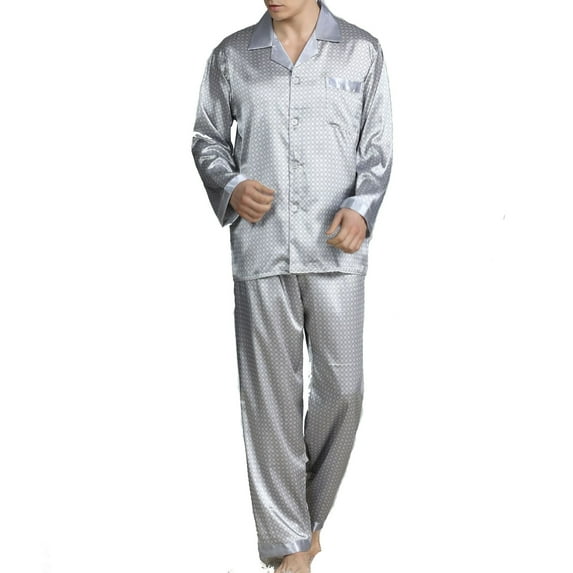 Fall Winter Savings Clearance! Itsun Mens Pajamas Set,Men's Silk Satin Pajama Set Short Sleeve Classic Sleepwear Button Loungewear with Long Pants Silver