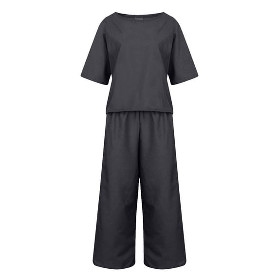 Fall Winter Savings Clearance! Itsun Women Outfits Sets,Women's 2 Piece Outfits Casual Short Sleeve Pullover Tops and Wide Leg Pants Sets Tracksuits Dark Gray 10