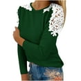 thumbnail image 1 of Summer Savings Clearance 2023! Loopsun Womens T Shirts Long Sleeve, Women's Summer Casual Long Sleeve Blouse Round Neck Solid Lace Tops T-Shirt Green B, 1 of 5
