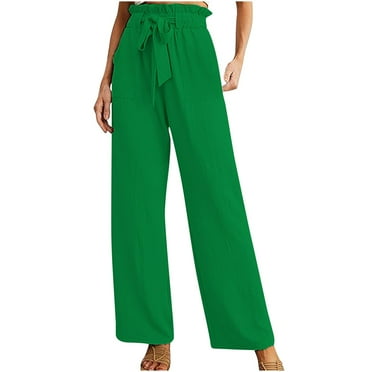 Fall Winter Savings Clearance! abtuhar Women's Pants,Women's High Waisted Drawstring Waist Wide Leg Sweatpants with Pockets Casual Loose Yoga Pants Green