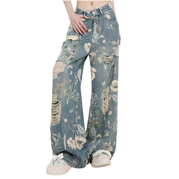 abtuhar Womens Jeans,Women's Jeans High Waisted Straight Leg Stretchy Jeans Trendy Welt Pockets Loose Wide Leg Ankle Denim Pants Blue