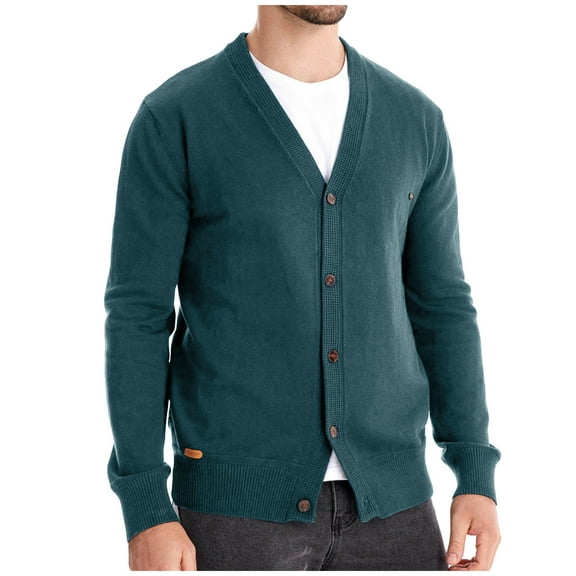 ibuvkizy Cardigan Sweaters for Men's Round Neck Pullover Long Sleeved Loose Base Shirt Top Sweater Green,M
