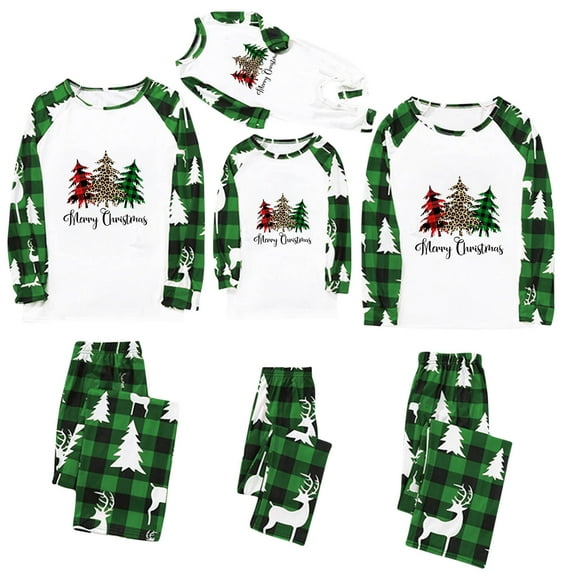 ibuvkizy Matching Christmas Pajamas for Family,Parent-Child Christmas Set Printed Home Wear Pajamas Two-Piece Set Green,S