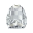 thumbnail image 1 of ibuvkizy Mens Pullover Sweaters Men Casual Round Neck Patchwork Long Sleeve Striped Knit Sweater Gray,XXL, 1 of 8