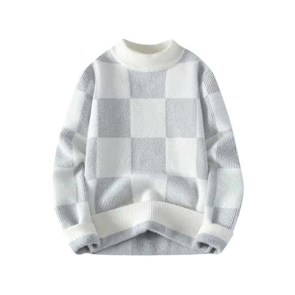 ibuvkizy Mens Pullover Sweaters Men Casual Round Neck Patchwork Long Sleeve Striped Knit Sweater Gray,XXL