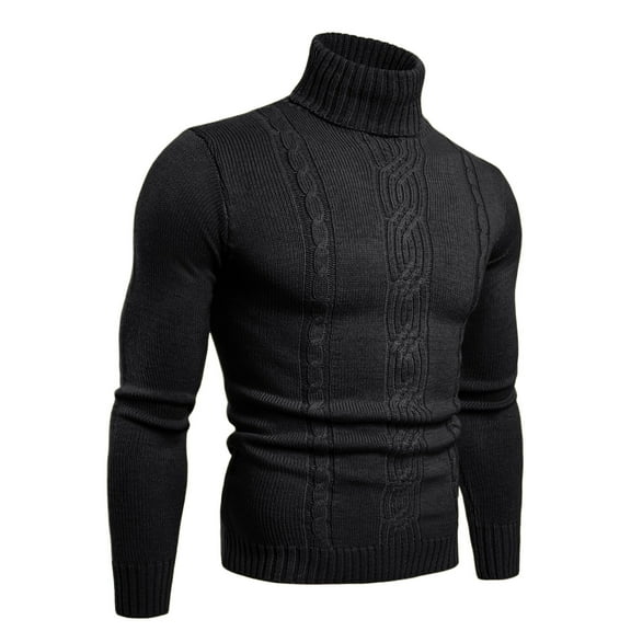 ibuvkizy Mens Turtleneck Sweaters Fashion Men's Solid Temperament Long Sleeve Keep Warm Turtleneck Sweater Black,M