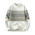 thumbnail image 1 of ibuvkizy Sweaters for Men Casual Round Neck Patchwork Long Sleeve Striped Knit Sweater White,M, 1 of 2
