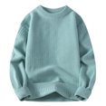 thumbnail image 1 of ibuvkizy Sweaters for Men Casual Solid Color Round Neck Patchwork Long Sleeve Striped Knit Sweater Blue,L, 1 of 2