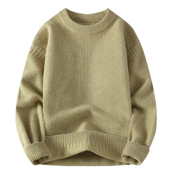 ibuvkizy Sweaters for Men Casual Solid Color Round Neck Patchwork Long Sleeve Striped Knit Sweater Green,XL