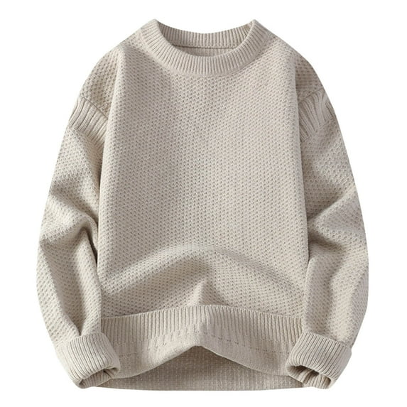 ibuvkizy Sweaters for Men Casual Solid Color Round Neck Patchwork Long Sleeve Striped Knit Sweater Khaki,XL