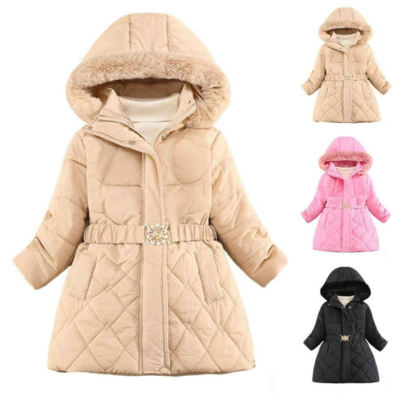 Swuxness Girls Casual Hooded Jacket, Kids Winter Long Sleeve Jacket, Toddler Girl's Mid Length Thickened Fashion Warm Comfortable Zip Up Outerwear Jacket Black, 3-4 Years