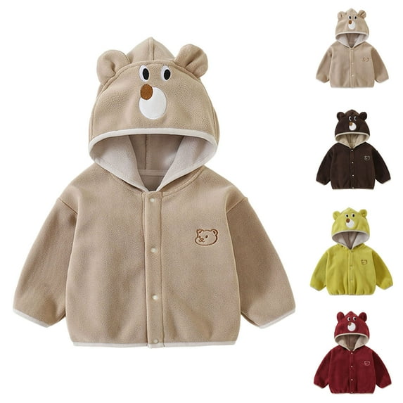 Swuxness Toddler Hooded Warm Fleece Coat, Kids Fall Long Sleeve Jacket, Toddler Solid Color Zipper Casual Zip Up Jacket with Front Pockets for Boys and Girls Coffee, 2-3 Years